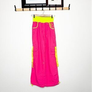 Zumba Electro Cargo Pants Lollipop Pink Neon Yellow Dance, Fitness, Rave Vibes M